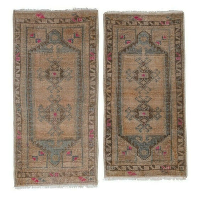 Set of Two Low Pile Turkish Hand Knotted Door Runner Rug 1'5" X 2'9"