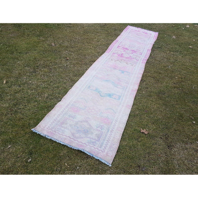 Vintage Muted Long Kurdish Runner With Borders - Stair Carpet