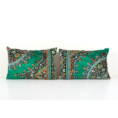 Pair Green Velvet Cushion Cover, Set of Two Designer Lumbar Pillow Case