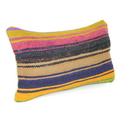 Turkish Kilim Lumbar Pillow, Tribal Couch Pillow, 12"x20"
