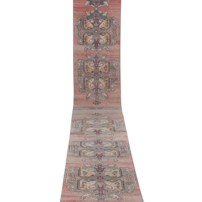 Neoclassical Style Vintage Turkish Oushak Runner, Extra-Long Hallway Carpet