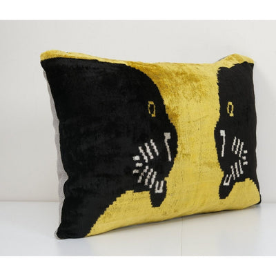 Panther Ikat Velvet Pillow, Silk Lumbar Cushion Cover