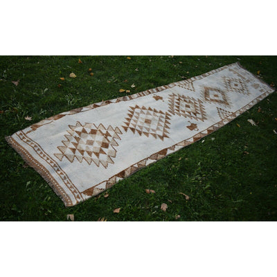 Hand-Knotted White Wool Turkish Kurdish Herki Runner - 2'11'' x 13'3''