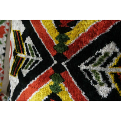 Silk Ikat Velvet Pillow - Red and Yellow Velvet Pillow