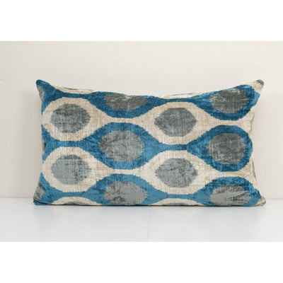 Ikat Blue Lumbar Pillow - Silk Ikat Velvet Pillow