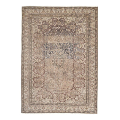 Vintage Handmade Medallion Floral Area Rug Oushak Beige Living Room  7 x 9.6 ft.