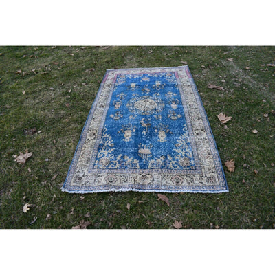 1970s Vintage Medium Size Blue Color Turkish Oushak Rug - 4'1'' X 7'4''