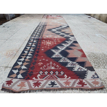 12' Faded Pale Runner Vintage Woven Extra Long Kilim Rug Entryway Hall Runner