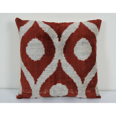 16" x 16" Velvet İkat Pillow,Handmade Uzbek Decorative Pillow, Silk İkat Cushion