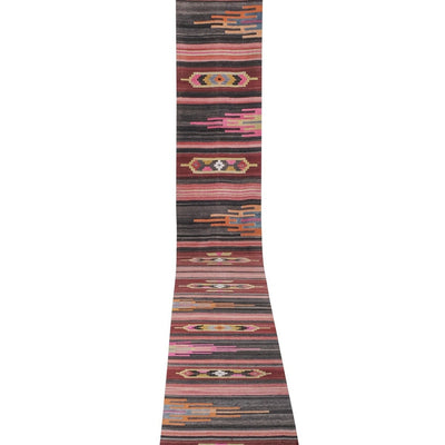 Handmade Extra Long Kilim Runner Stair Tread - Hand-Woven Pink Hallway Rug