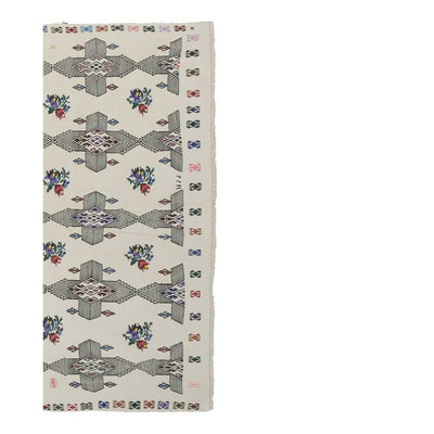 Vintage Oriental Floral Embroidery Jajim Kilim Rug 5'11" X 7'5"