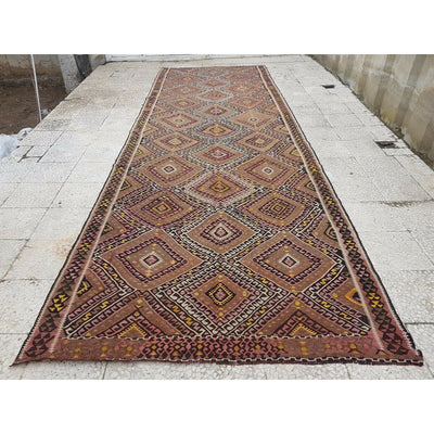 Vintage Handwoven Muted Color Oushak Kilim Rug Runner Wide ,4'12'' X 14'11''