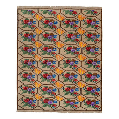 Handwoven Floral Pattern Needlepoint Kids Kilim Rug, Wall Hanging Turkish