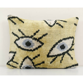 10" x 14" Small Yellow Eye Pillow - Silk Ethnic Velvet Lumbar Pillow Cover