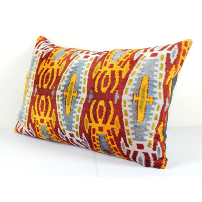 16" x 24"  Ikat Velvet Pillow, Lumbar Silk Velvet Cushion