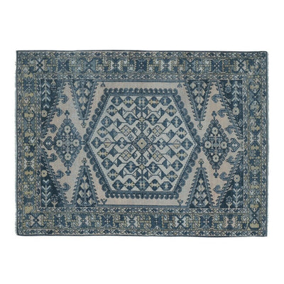 Authentic Turkish Oushak Blue Handmade Wool Rug with Rich Border 5' X 6'8"