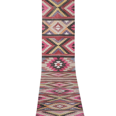 Pink CreamCottage Chic Staircase Kilim Rug Runner, Kelim Hall Runner 2'6" X 4'7"
