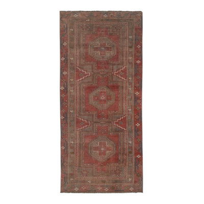 Vintage Tribal Geometric Caucasian Runner Rug Hand-Knotted Oriental Carpet