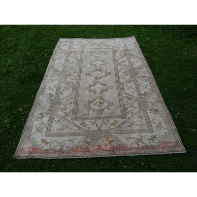 Vintage Turkish Geometric Milas Wool Low Pile Rug