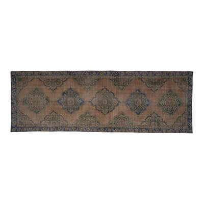 Vintage Turkish Oushak Runner, Faded Wool Handmade Distressed Rug 4.2 X 12.3 Ft