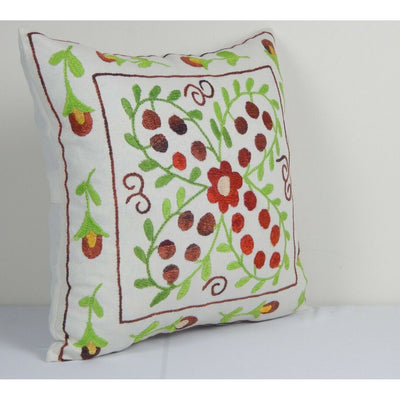 Vintage Floral Suzani Pillow Cover, Kilim Cushion Cover 1960 16" x 16"