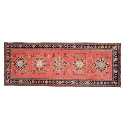 Rustic Style Vintage Turkish Oushak Wide Runner with Geometric and Floral Design