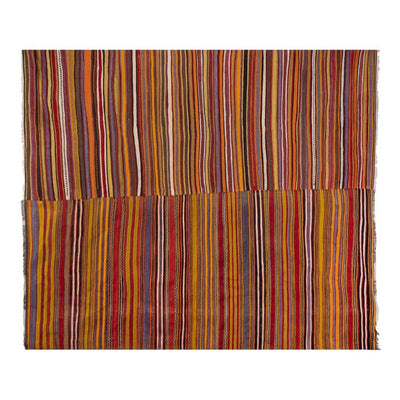 Oversized Vintage Striped Simple Design Turkish Boho Kilim Rugs 9'3'' x 11'4''