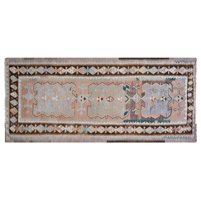 Hand Woven Turkish Oushak Kilim Flat Weave Wool Rug 5'1" X 11'10"