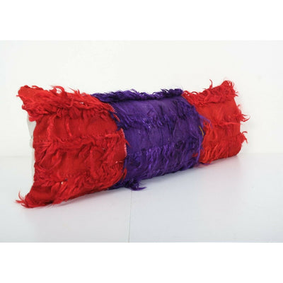 Vintage Turkish Shaggy Pillow, Extra Long Home Decor Tulu Pillow 12" x 37"