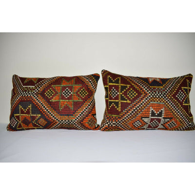 16" X 24" Set of Two Handwoven Modern Orange Color Wool  Kilim Throw Pillow