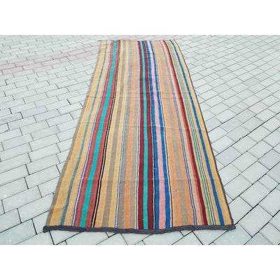 Kitchen Runner, Tribal Flat Woven Turkish Oushak Kilim Rug Runner 3.4 X 8.7 FT