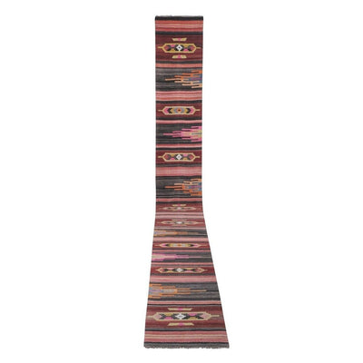 Handmade Extra Long Kilim Runner Stair Tread - Hand-Woven Pink Hallway Rug