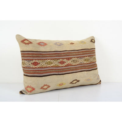 Vintage Striped Organic Hemp Kilim Pillow, Handwoven White Bedding Pillow