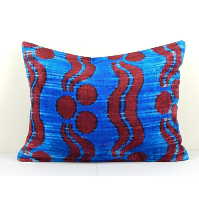 18" x 22" Silk Velvet Lumbar Pillow, Blue Decorative Eclectic Pillow