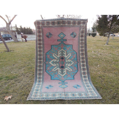 Vintage Turkish Blue Color Oushak Rug, Living Room Rug 5'2'' x 7'8''