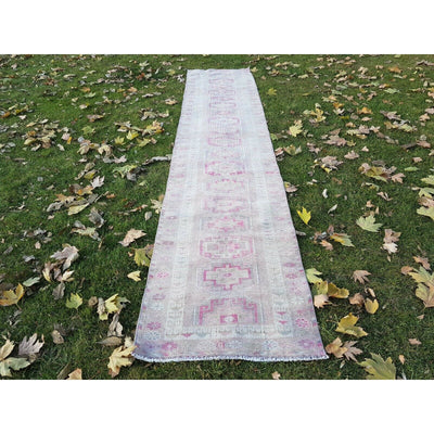 Faded Long Distressed Vintage Turkish Oushak 13 Foot Runner With Tribal Pattern