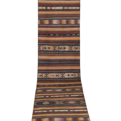Mid Century Turkish Long Kilim Runner With Modern Design - Stair and Hallway Rug