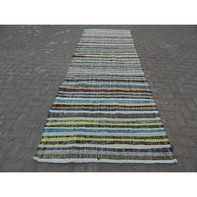 Vintage Striped Modern Turkish Rag Rug 3'11'' x 10'6''
