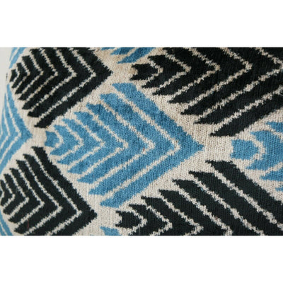 Handmade Soft Silk Blue Velvet Ikat Pillow, Lumbar Cushion Cover 16" x 24"