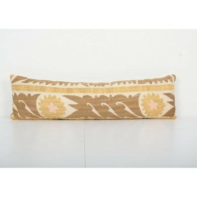 Faded Yellow Suzani Cushion Cover, Suzani Pillow Case 8" x 26"