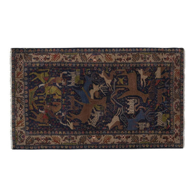 Vintage Abstract Animal Garden Caucasian Rug 2'12'' x 4'8''