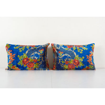 Blue Velvet Vintage Pillow Cover, Set of Two Boho Tribal Turkish Pillow Case