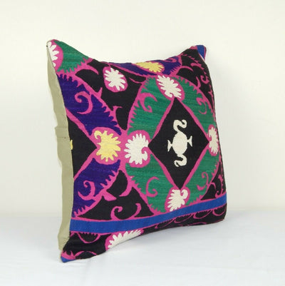 Vintage Floral Suzani Pillow, Turkish Embroidered Suzani Pillow 18" X 18"