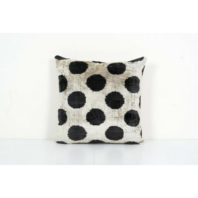Black Silk Ikat Velvet Pillow Cover, Polka Dot Ikat Square Cushion Cover