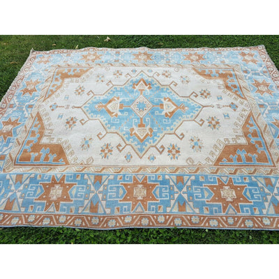 1970s Vintage Turkish Oushak Blue Rug - Dining Room Carpet 5'9'' X 7'5''