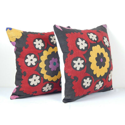 Set of Two Suzani Cushion Cover, Pair Floral pillow cover 16" x 16"