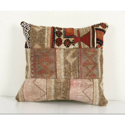 Square Faded Turkish Patchwork Rug Pillow
