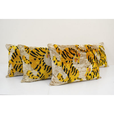 Tiger Ikat Velvet Bedding Pillow, Silk Lumbar Cushion