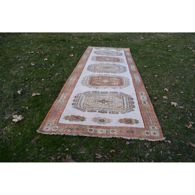 Vintage Turkish Oushak Hand-Knotted Runner With Neutral Color 4'4" X 12'4"