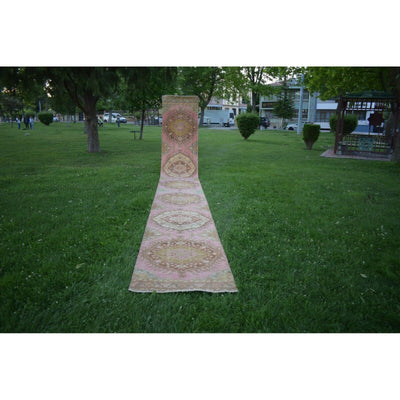 Neoclassical Style Vintage Turkish Oushak Runner, Extra-Long Hallway Runner